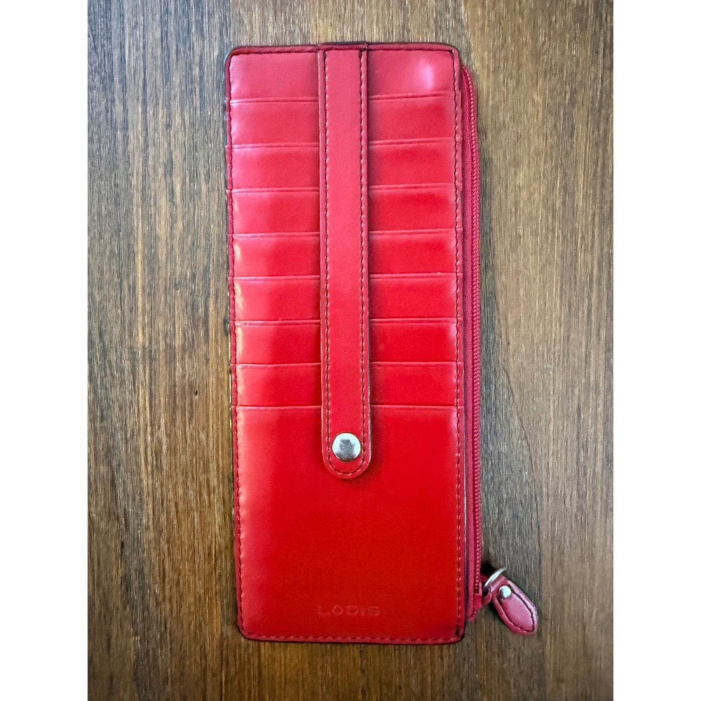 Lodis Long Stacker RFID Slim ID Card Case Wallet Snap Strap Red